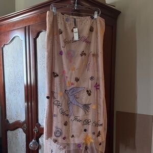 Anthropologie Beige Maxi Skirt with Embroidery